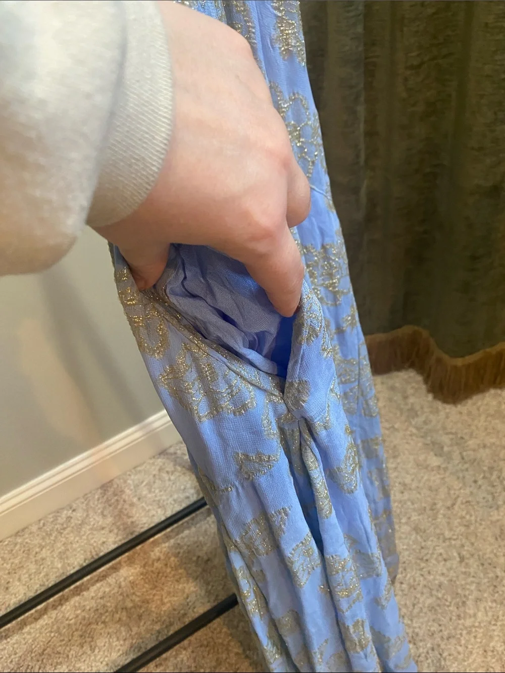 NWT Free People Evening Maxi Dress with Gold Leaf Pattern - Picture 3 of 10